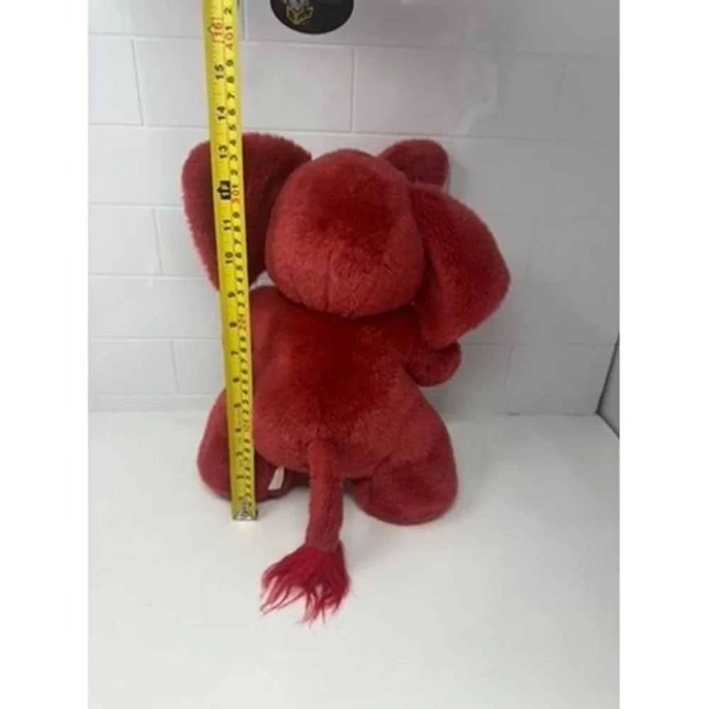 Vintage Red‎ Elephant Plush Stuffed Animal Gold Tusks 13 Inch